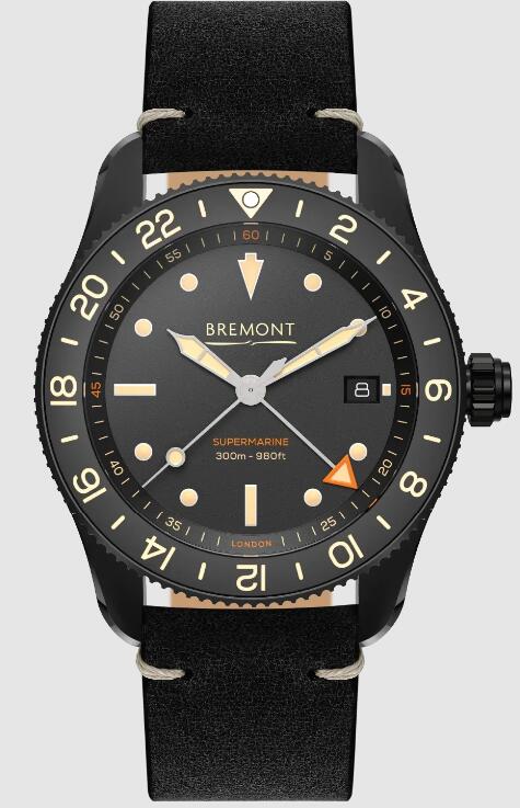 Bremont Supermarine S302 JET Black leather Strap Replica Watch